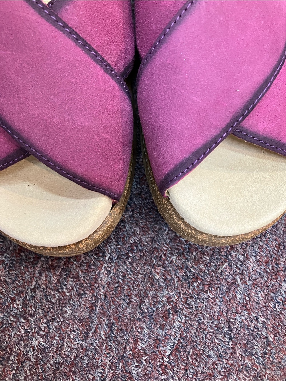Dansko Bridget Plum Purple Suede Crisscross Wedge Slide Sandals Womens Size 37 - Picture 6 of 8